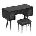 thumbnail image 4 of Yoneston Vanity Set with Charging Station 2 Outlets & USB Ports, 4 Drawers, Arched Glass Doors & Upholstered Stool, Black, 4 of 7
