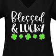 thumbnail image 4 of Inktastic Blessed and Lucky 4 Leaf Clovers St. Patrick's Day Women's Plus Size V-Neck T-Shirt, 4 of 5