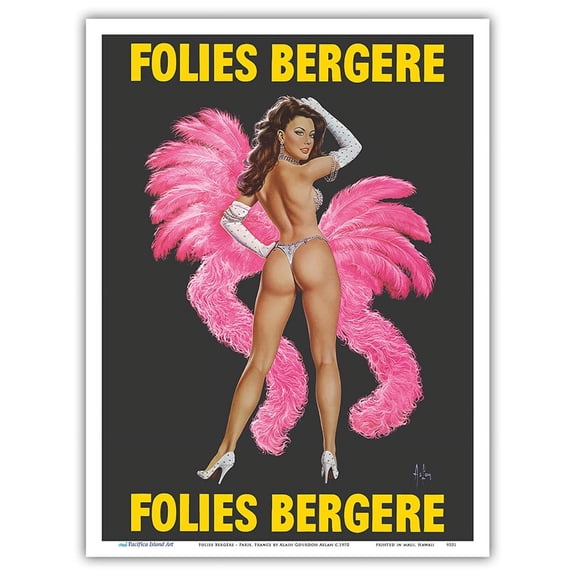Folies Bergère - Paris France - Burlesque Dancer Cabaret - Vintage Cabaret Poster by Alain Gourdon Aslan c.1970 - Master Art Print (Unframed) 9in x 12in