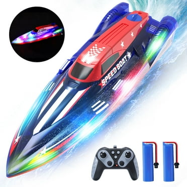 JoyStone RC Boat for Pools and Lakes, 13 Inch Remote Control Boat with LED Lights, 2.4G Racing Boats for Kids & Adults with 2 Rechargeable Battery, Gifts for Boys Girls