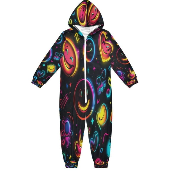 Soft Big Kids Onesie Pajamas Cozy Loose-Fit Jumpsuits for kids with Pockets for Christmas Lounge & Play Cute Smiling Faces