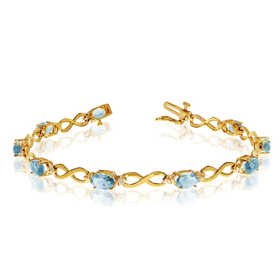 14K Yellow Gold Oval Aquamarine and Diamond Bracelet