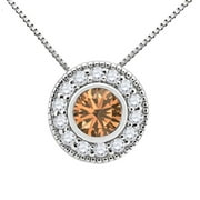 Mauli Jewels Engagement Necklace for Women 0.4 Carat Round Shaped Smokey Quartz and Diamond Pendant 4-prong 10K White Gold|Silver Chain