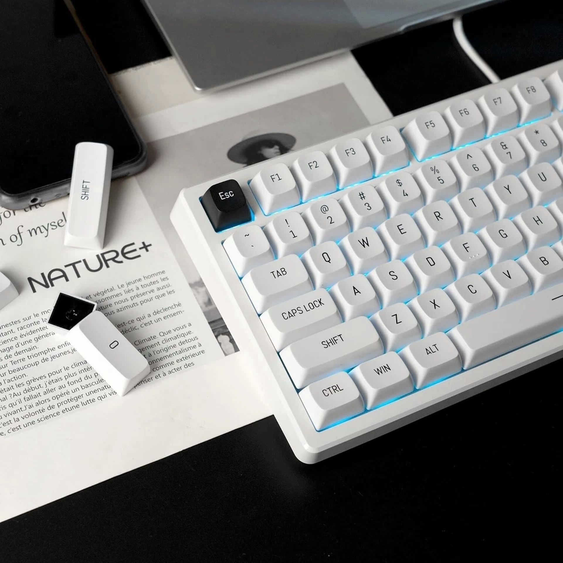 RHEA- White Keycaps Xvx Double Shot Pbt 137 Keys Custom White And Black Keyboard New