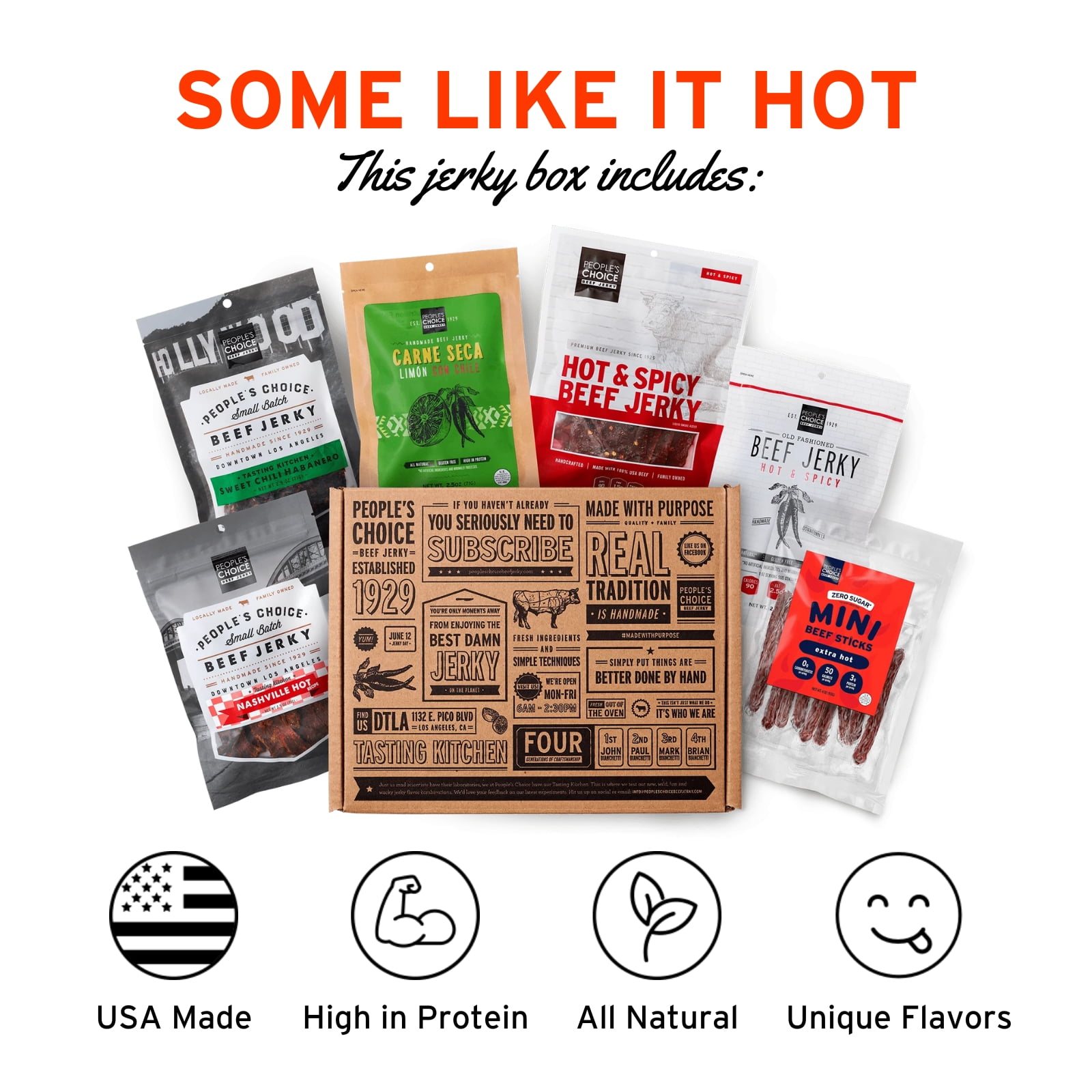 People's Choice Beef Jerky - Jerky Box - Some Like It Hot - Unique Gift for Men - 6 Bags