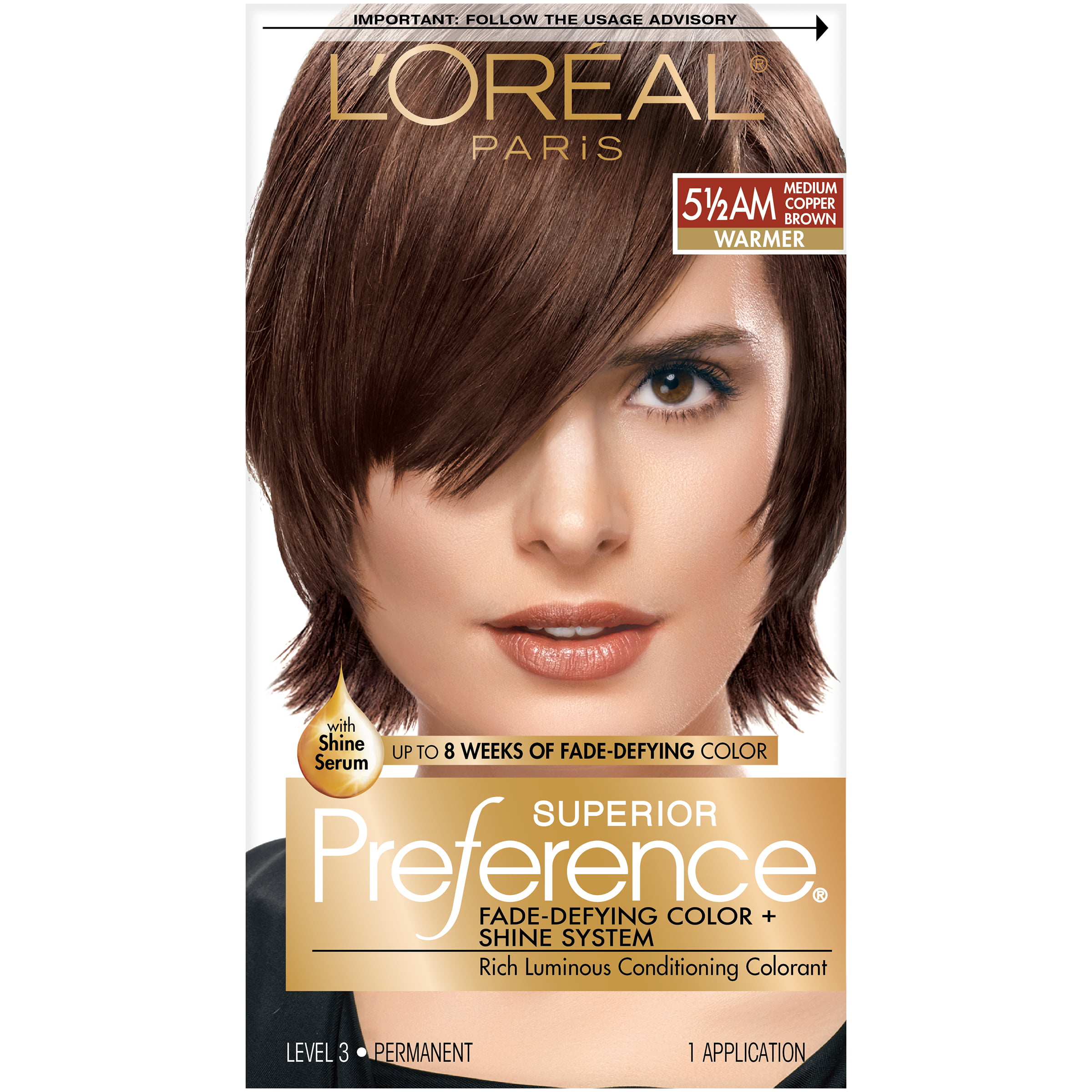 L'Oreal Paris Superior Preference Fade-Defying Shine Permanent Hair Color,   Medium Copper Brown, 1 Kit 