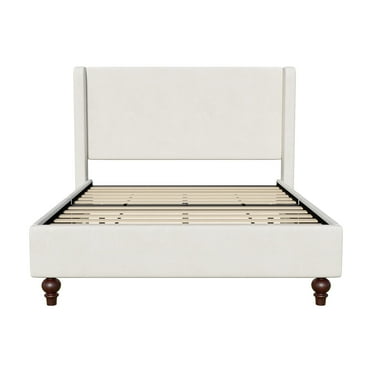 COOLHUT Full Size Bed Frame, All Wood Slats Support Platform Bed Frame, Upholstered Wingback Headboard, Solid and Stable Bed Frame, No Box Spring Needed/Easy Assembly/White