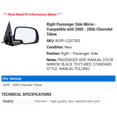 thumbnail image 2 of Right Passenger Side Mirror - Compatible with 2000 - 2006 Chevy Tahoe 2001 2002 2003 2004 2005, 2 of 2