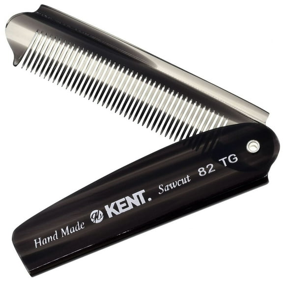 Kent 82T Handmade Folding Pocket Comb for Men, Fine Tooth Hair Comb Straightener for Everyday Grooming Styling Hair, Beard or Mustache, Use Dry or with Balms, Saw Cut Hand Polished, Made in England