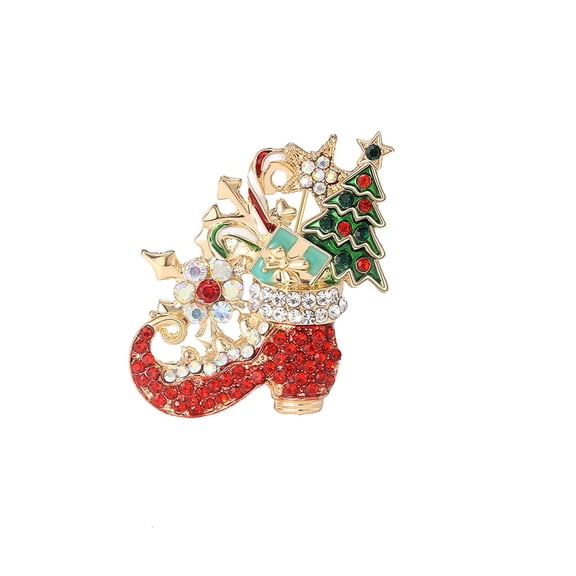 Christmas Boot Rhinestone Brooch Pin Crystal Christmas Tree Lucky Star Snowflake Candy Cane Enamel Pins Dainty Festive Jewelry Gifts for Women