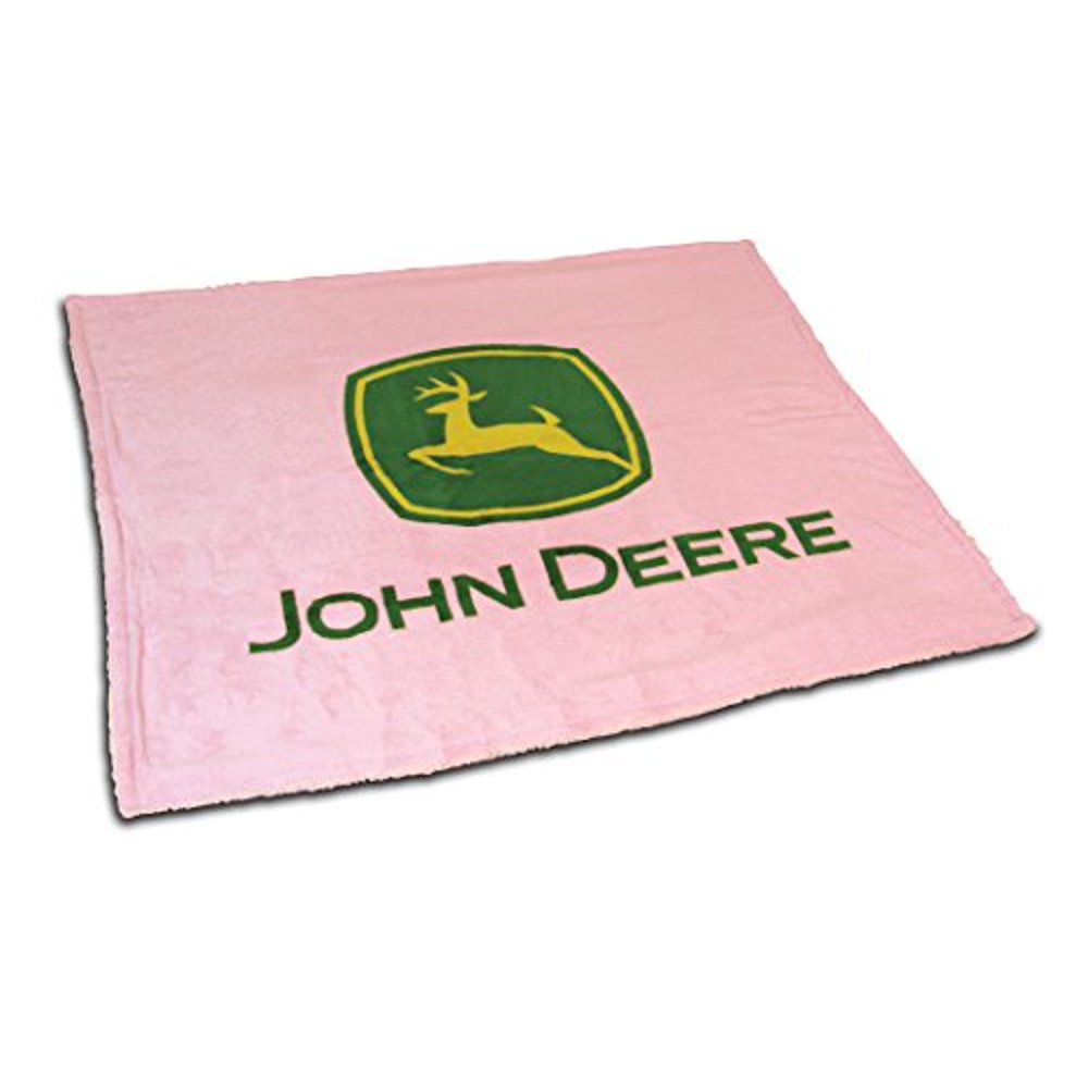John Deere Logo Pink Sherpa Fleece Throw Blanket