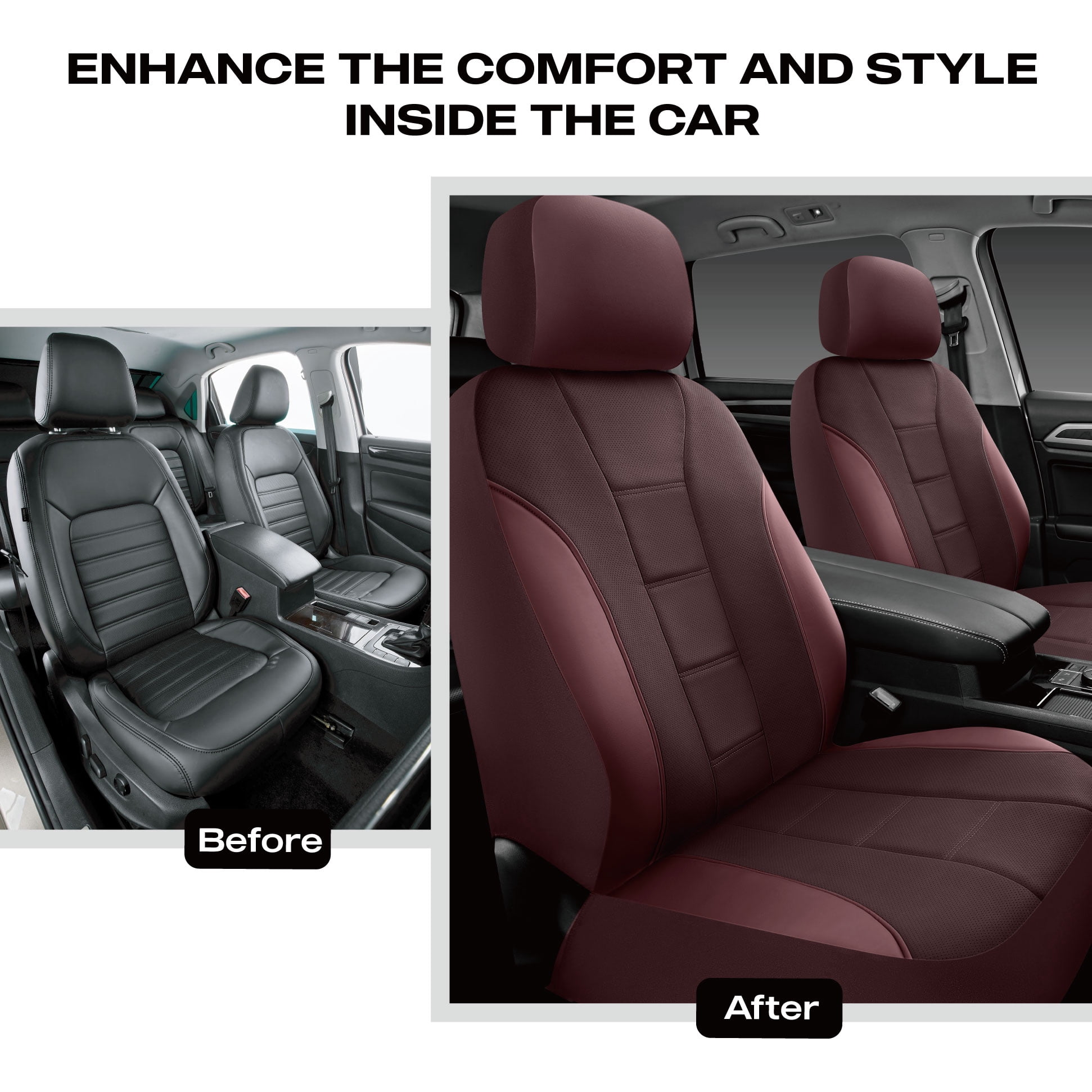 Auto Drive 2-Piece Perforated Leather Car Seat Covers  Red - Universal Fit, Sku -25SC48