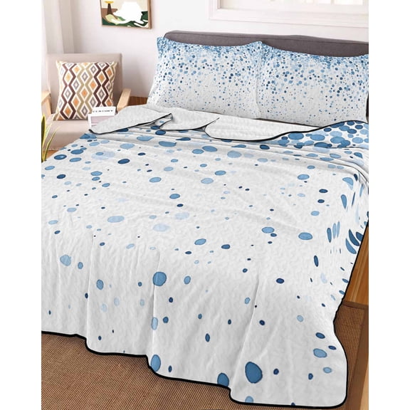 Blue Polka Dot King Size Down Alternative Comforter, Lightweight Comforter Quilt Bedding Set with Pillow Shams Abstract Modern Art Dots Watercolor All Seasons Bed Comforter Duvet Insert 96"x106"