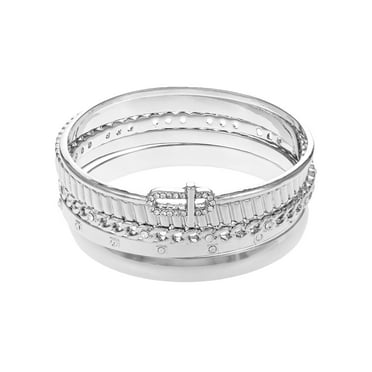 Time and Tru Silvertone Bangle Bracelet Set, 5 Bracelets