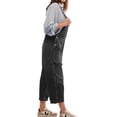 thumbnail image 6 of Women's Casual Loose Denim Work Pants Bib Adjustable Shoulder Strap Wide Leg Capri Denim Jumpsuit, 6 of 6