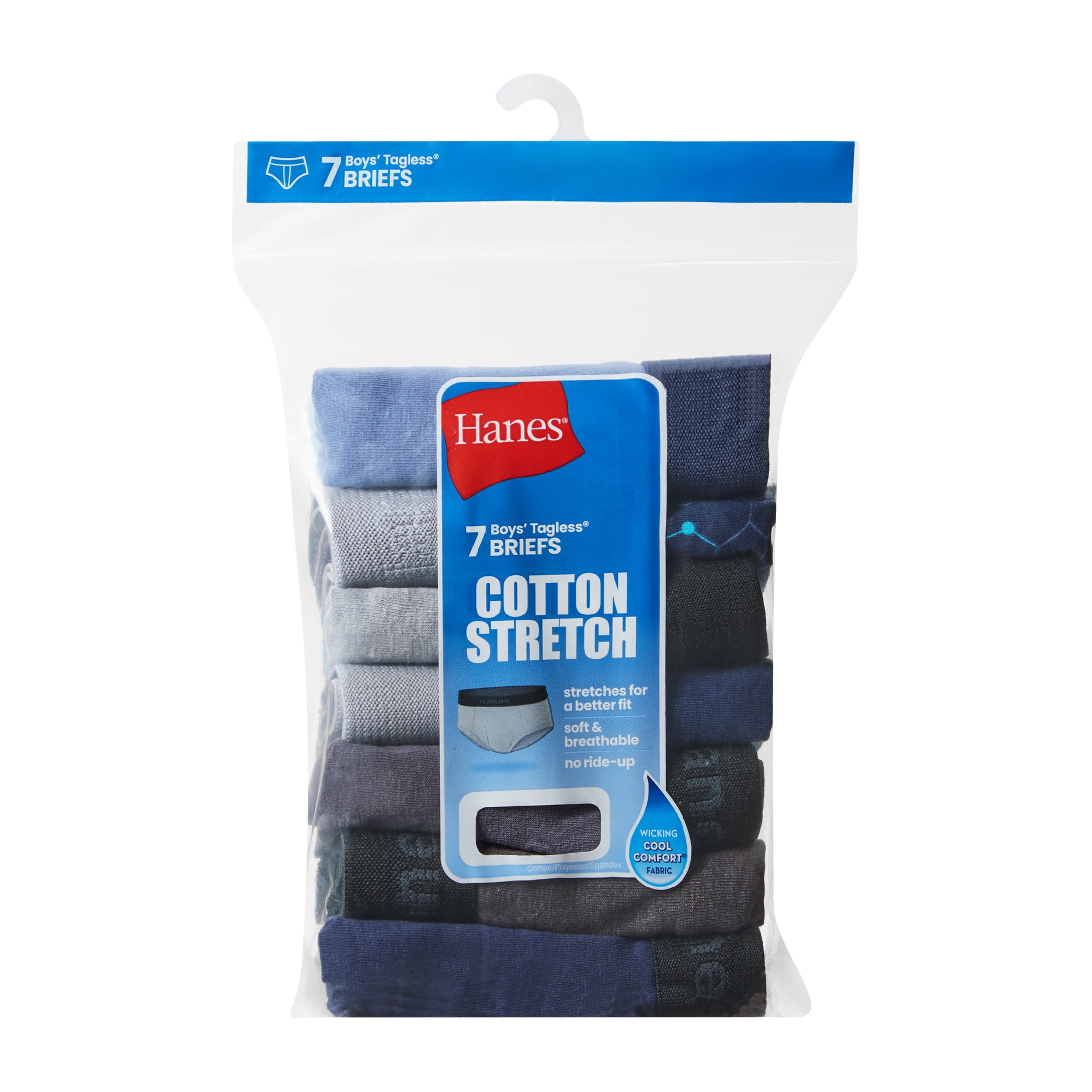 Hanes Boys Underwear Briefs Pack, 7-Pack, Moisture-Wicking Cotton-Stretch Briefs for Kids