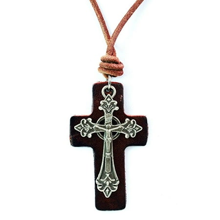Hemp Cord Necklace (Fashion Jewelry Men Women Biker Punk bronze cross pendant brown cross leather hemp cord adjustable necklace -)
