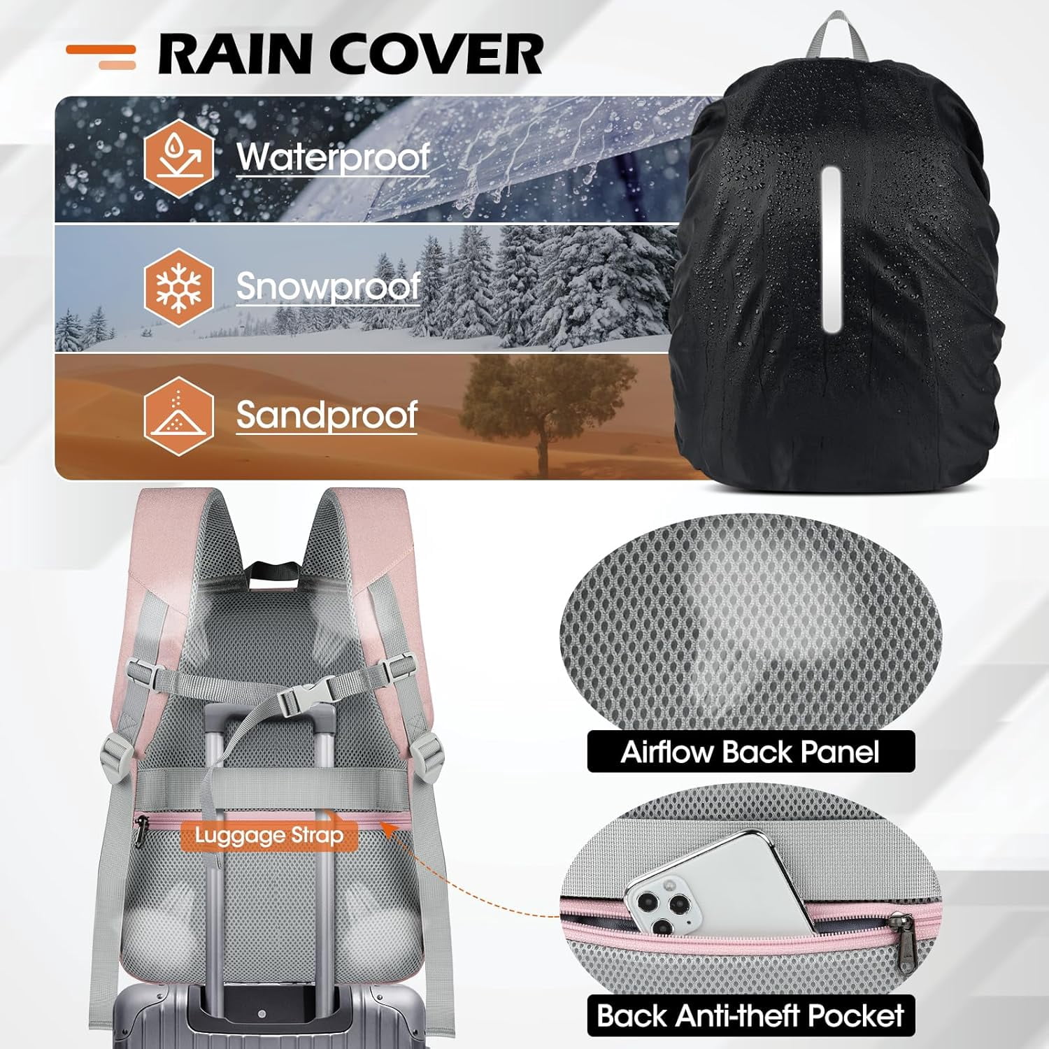 Camera Bag Backpack Professional for DSLR SLR Mirrorless Camera Waterproof Laptop Back Pack 14 Inch with Rain Cover Anti Theft Travel Case Large Capacity Photography Backpack Black