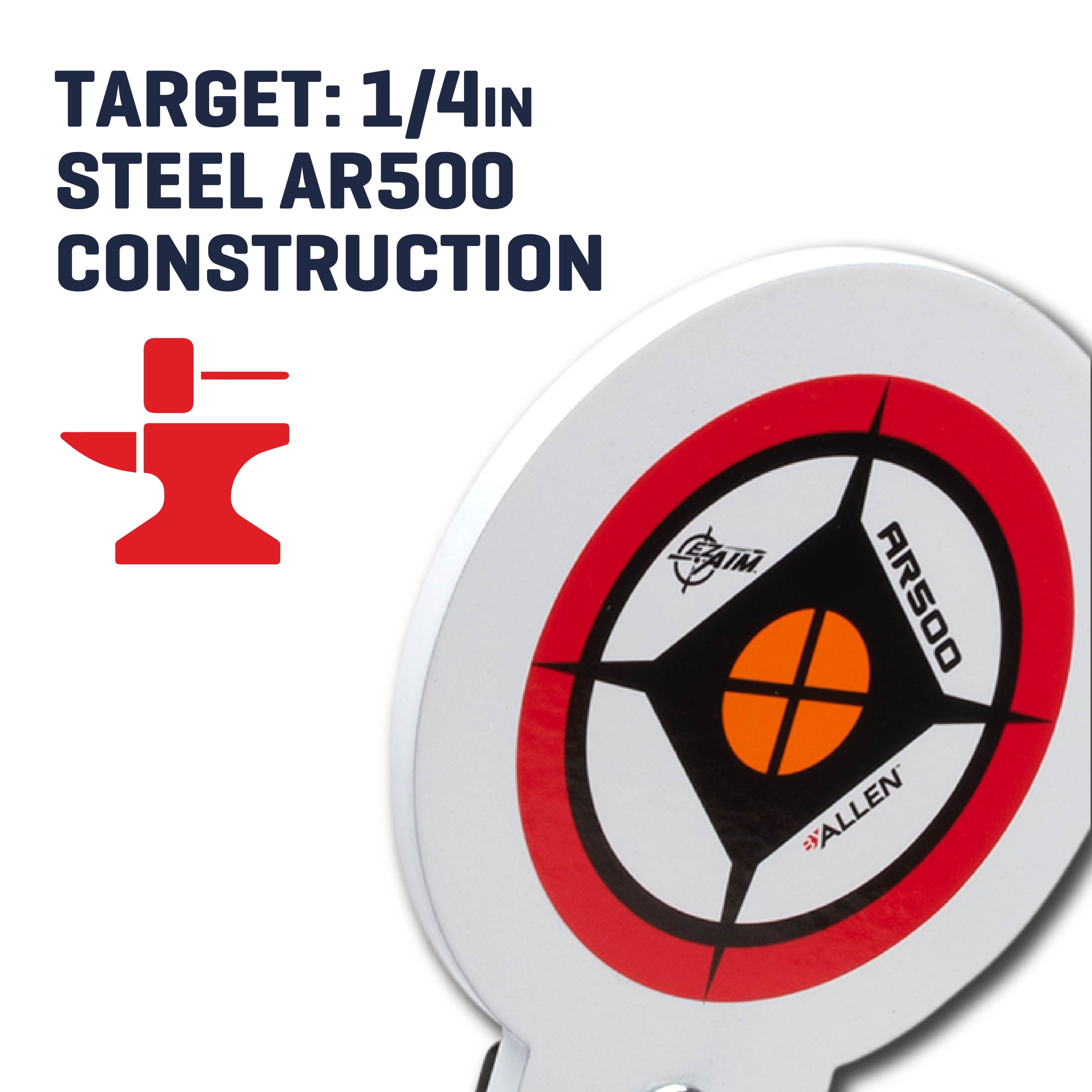 Ez Aim AR500 Spinner Target, Large Frame, White, Steel, Shooting Practice Targets, 4" Target