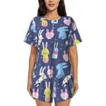 thumbnail image 1 of Xecao Cartoon Rabbit Pattern Women's Short Sleeve Pajama Set Soft Sleepwear Lounge Set with Button Front Top and Drawstring Shorts with Pockets-XX-Large, 1 of 6