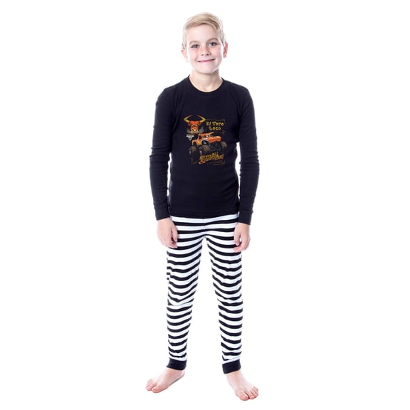 Monster Jam Pajamas Boy's El Toro Loco 2-Piece Long Sleeve Tight Fit Pajama Set