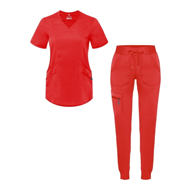 Adar Pro Modern Athletic Scrub Set For Women - Modern V-Neck Scrub Top & Yoga Jogger Scrub Pants