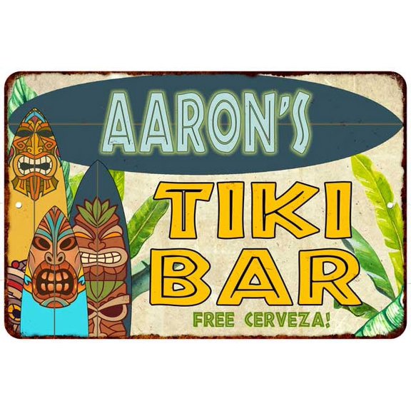 Aaron's TIKI BAR Island Sign Metal Wall Decor 8 x 12 High Gloss Metal 208120058004