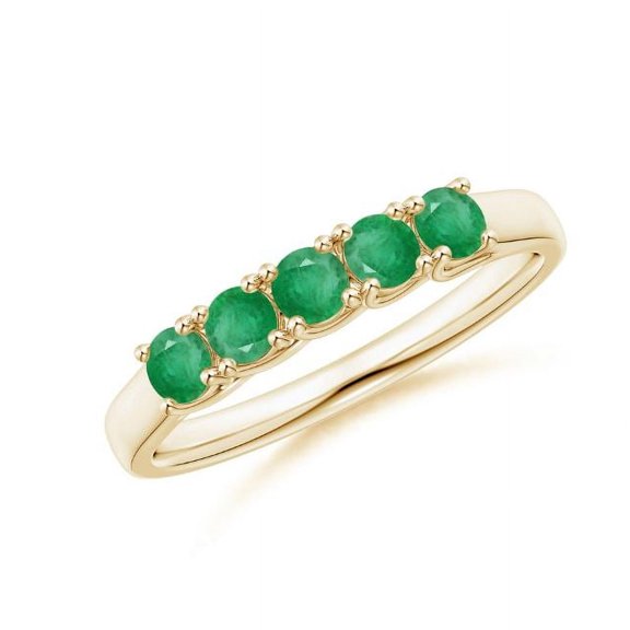 Round Shape Green Emerald Eternity Band Ring Women 925 Sterling Silver Yellow Gold Plated May Birthstone Christmas New Year Gift Gemstone Jewelry