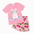 thumbnail image 1 of Gubotare Little Girl Pajamas Girls Ruffle Short Sleeve Button Front Top with Ruffle Short, 2-Piece Pajama Set Size 6-7 (Hot Pink,6-7 Years), 1 of 4