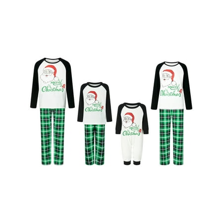 

Frobukio Merry Christmas Family Matching Pajamas Sets Santa Claus Long Sleeve Tops Plaid Pants Sleepwear PJs