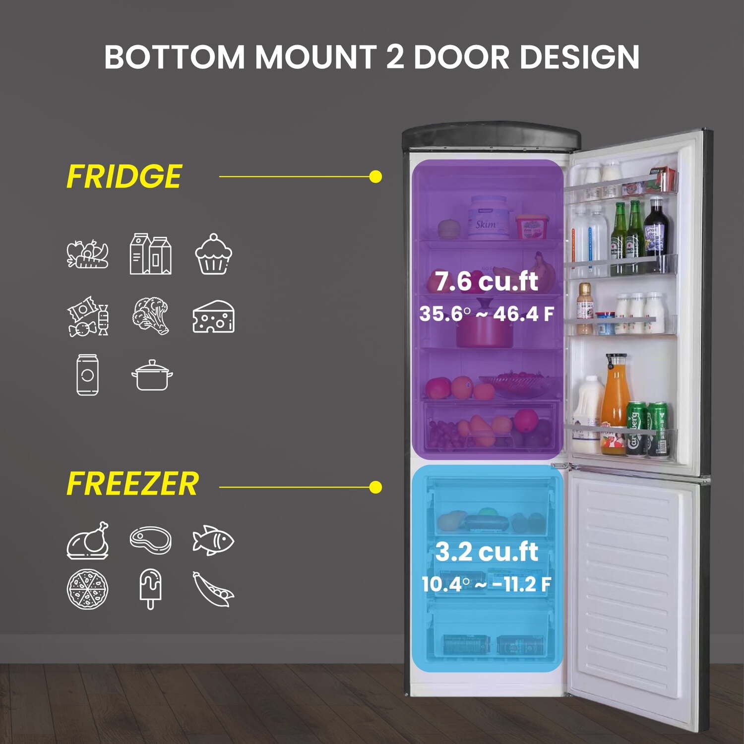 Conserv 10.7 cu. ft. Bottom Mount Retro Refrigerator in Black