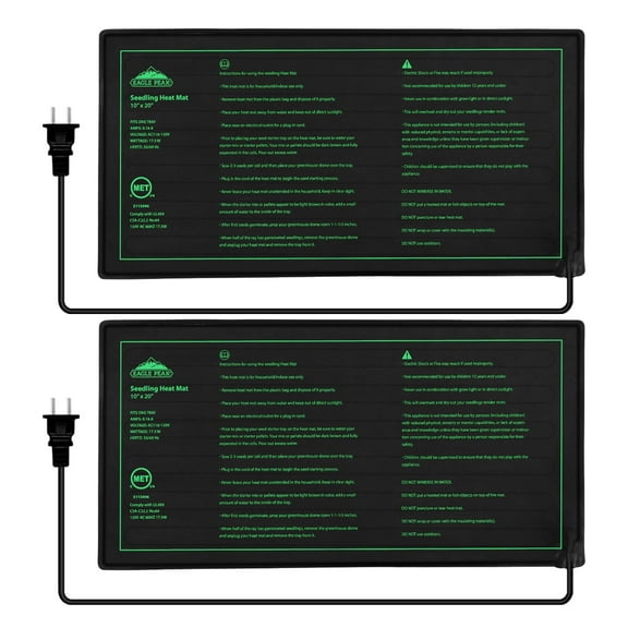 EAGLE PEAK 2 Pack Seedling Heat Mat Durable Waterproof 10" x 20", UL & MET-Certified Heating Pad for Seed Starting and Germination