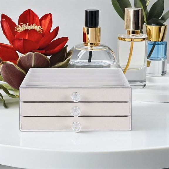 PAMINGONO Beige Necklace Storage Box with Drawer Design for Jewelry and Bead Organization