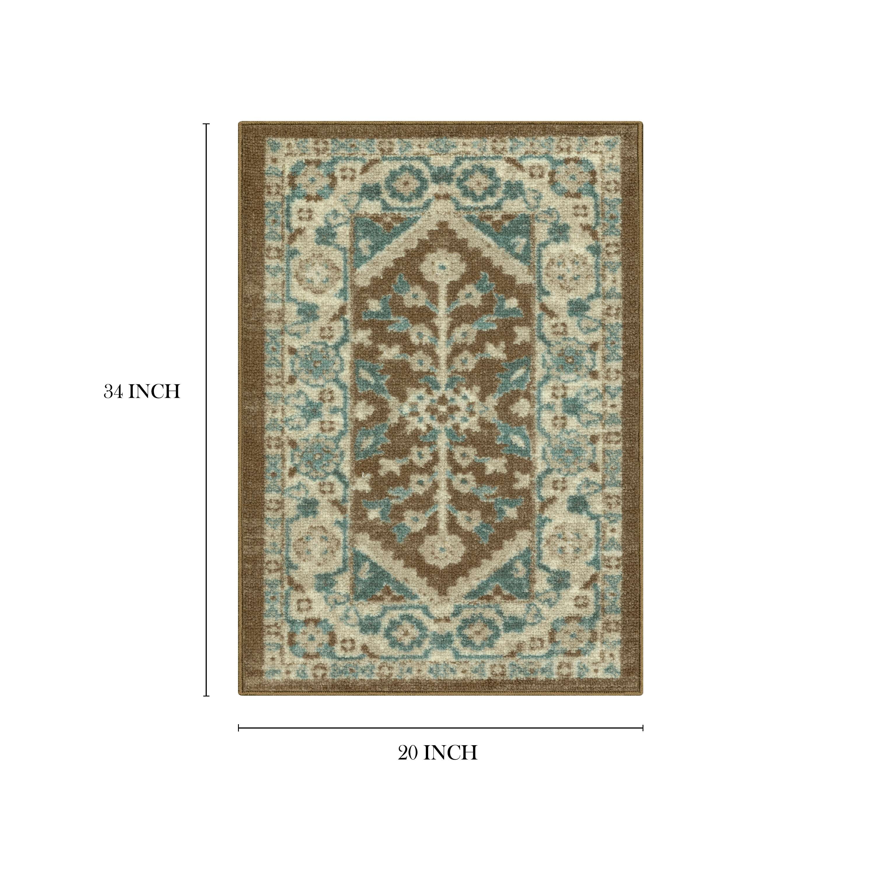 Mainstays Persian Border Medallion Loop Print Brown Blue Indoor Accent Rug, 1'8"x2'10"