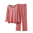 thumbnail image 2 of Womens Soft Loungewear Outfits, Crew Neck Long Sleeve Top Wide Leg Pants, Comfortable Two Piece Home Pajama Set XXL, 2 of 5