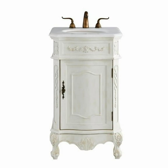 21 in. Single Bathroom Vanity with Ivory White Engineered Marble, Antique White