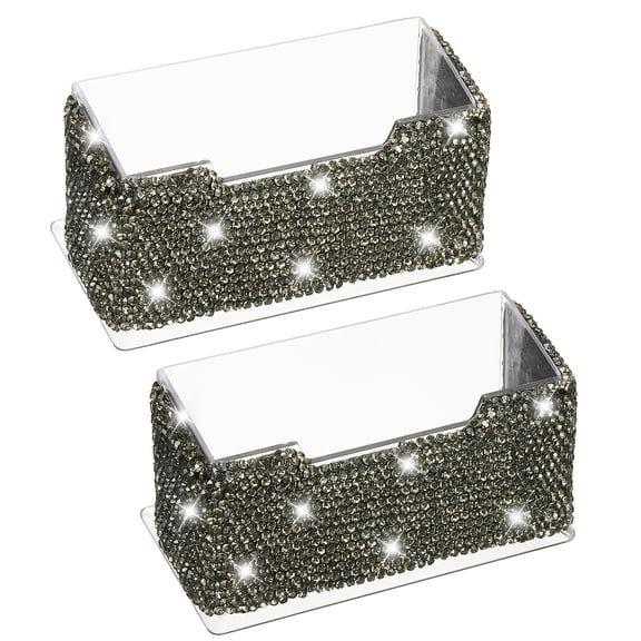 Rhinestone Business Card Holder 2Pcs Crystal Business Card Holders Bling Business Card Organizer Display Stand for Desktop Desk Office Exhibition, Grey