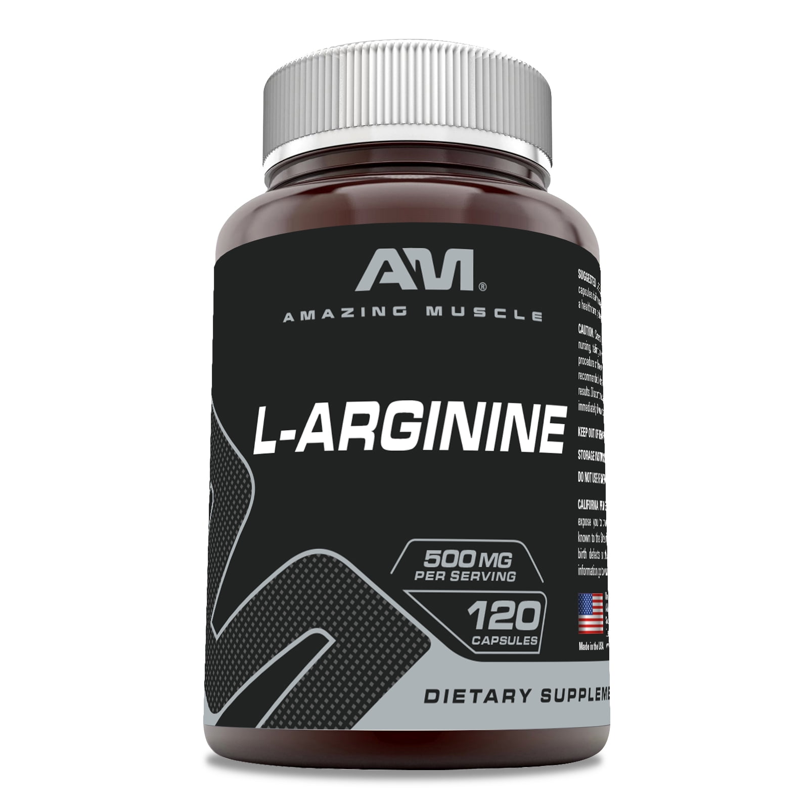 Amazing Muscle L-Arginine 500 Mg Per Serving 120 Capsules Supplement | Essential Amino Acid | Non-GMO | Gluten Free