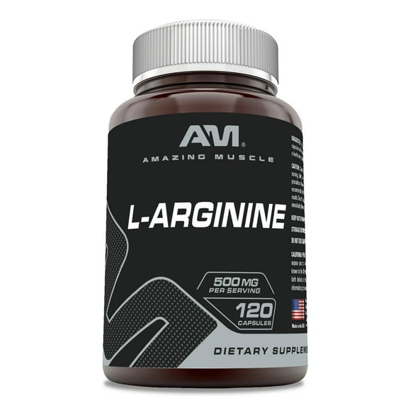 Amazing Muscle L-Arginine 500 Mg Per Serving 120 Capsules Supplement | Essential Amino Acid | Non-GMO | Gluten Free | Made in USA