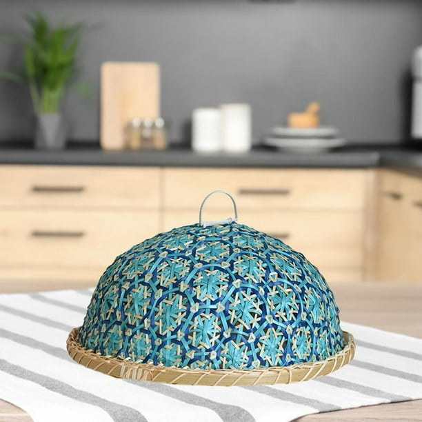 de malla de almacenamiento con estilo de mimbre con cubierta de bambú para alimentos con tapa, de mimbre con tapa para restaurante, postre, postre azul Yotijar Cesta de paja con tapa