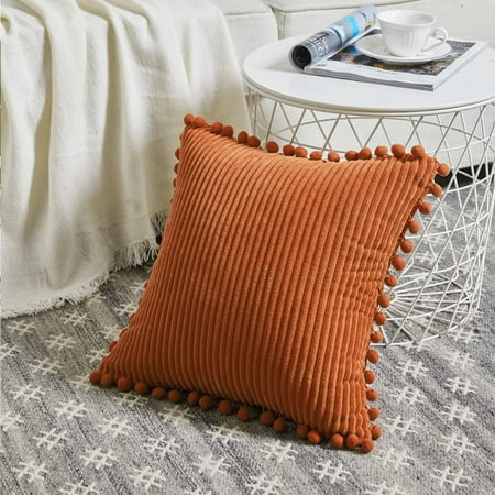 

Fancy Homi Rust Fall Decorative Throw Pillow Covers 16x16 inch with Pom-poms for Living Room Couch Bedroom Soft Corduroy Terracotta Solid Square Cushion Case 16x16 Boho Home Decor