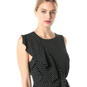 BCBGMAXAZRIA Women's Dots Asymmetric Ruffle Dress, Black-Minion Floral, S