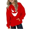 thumbnail image 3 of lcziwo Girls Boys Hoodies Cartoon Pumpkin Ghost Letter Printed Long Sleeve Hooded Sweatshirt Halloween Pullover Hoodie with Pocket Child Party Hoody Red 150, 3 of 5