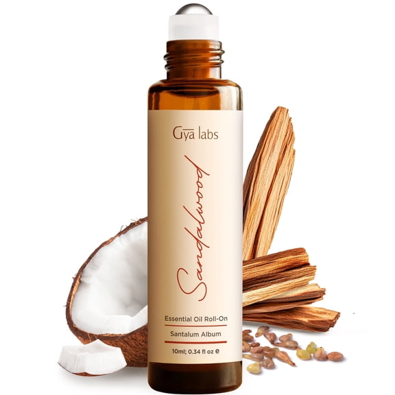 Gya Labs Sandalwood Essential Oil Roll On - 0.34 fl oz - Travel Size Roller for Camping, Skin, Aromatherapy Relief, Convenience