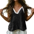 thumbnail image 6 of FDGIU Women's Lace Trim V Neck Spaghetti Strap Camisole, Crinkled Woven Loose Sleeveless Casual Tank Top, 6 of 7
