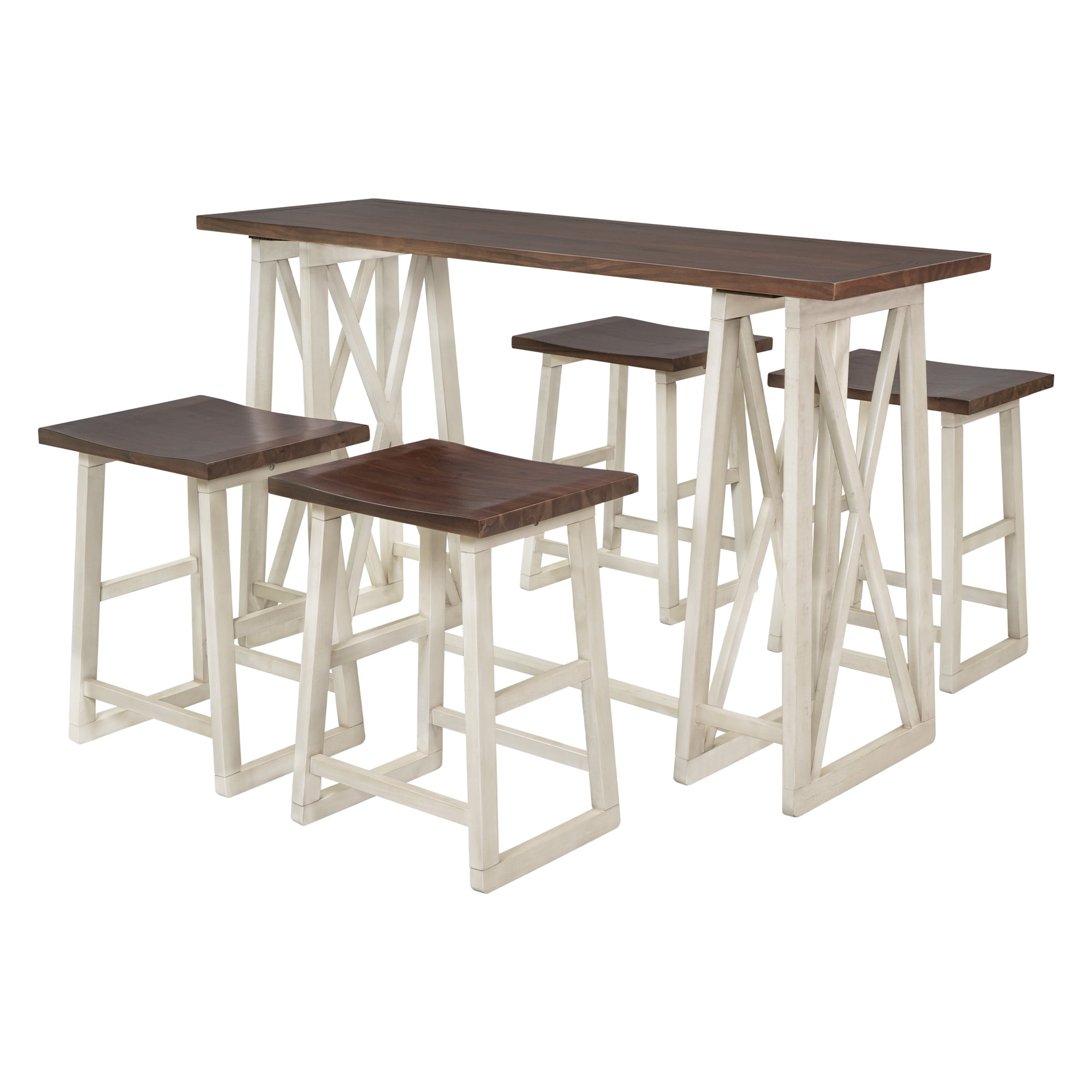 Dining Table Set of 5, Rustic Counter Height Narrow Table with 4 Stools