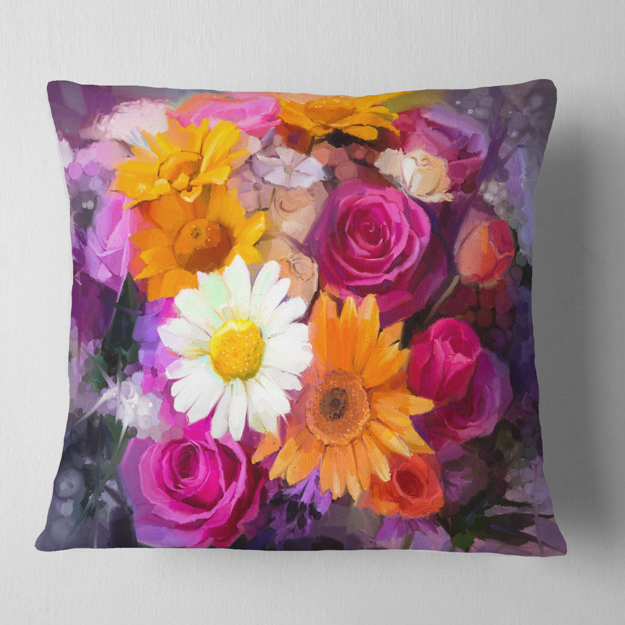 Designart Bouquet of Flowers Watercolor - Floral Throw Pillow - 18x18