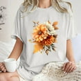 thumbnail image 2 of gbyLJF Short Sleeve Shirts for Women Plus Size Drop Shoulder T Shirts 2024 Trendy Floral Print Crew Neck Tee Tops White XXL, 2 of 7