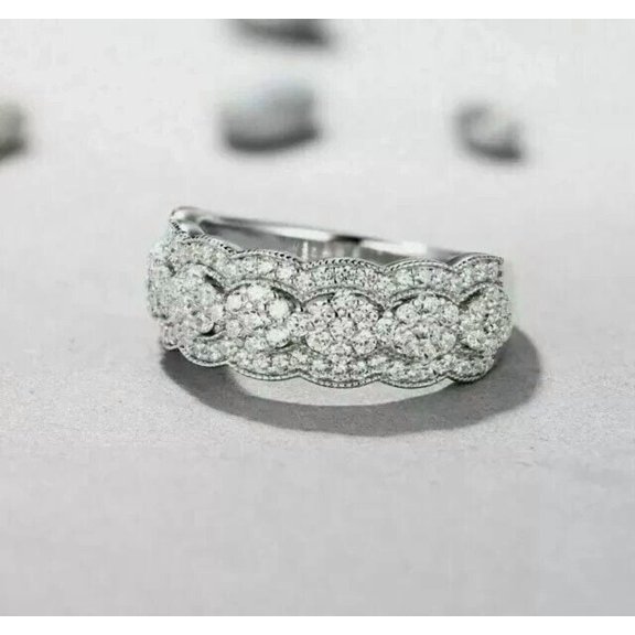 2Ct Round Cut Lab Created Diamond Beautiful Band Women Wedding Ring 14K White Gold Plated Silver