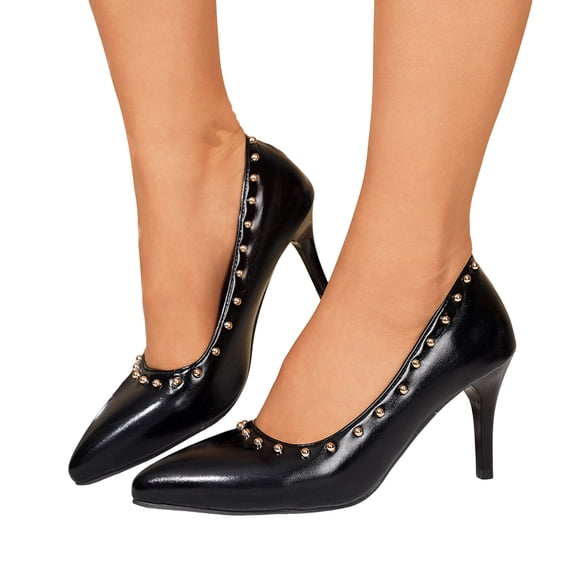Stiletto Heels for Women Closed Toe High Heeled Leather Pointed Pumps Sexy Comfortable Slip on Classic Wedding Dressy Shoes Black Size 8